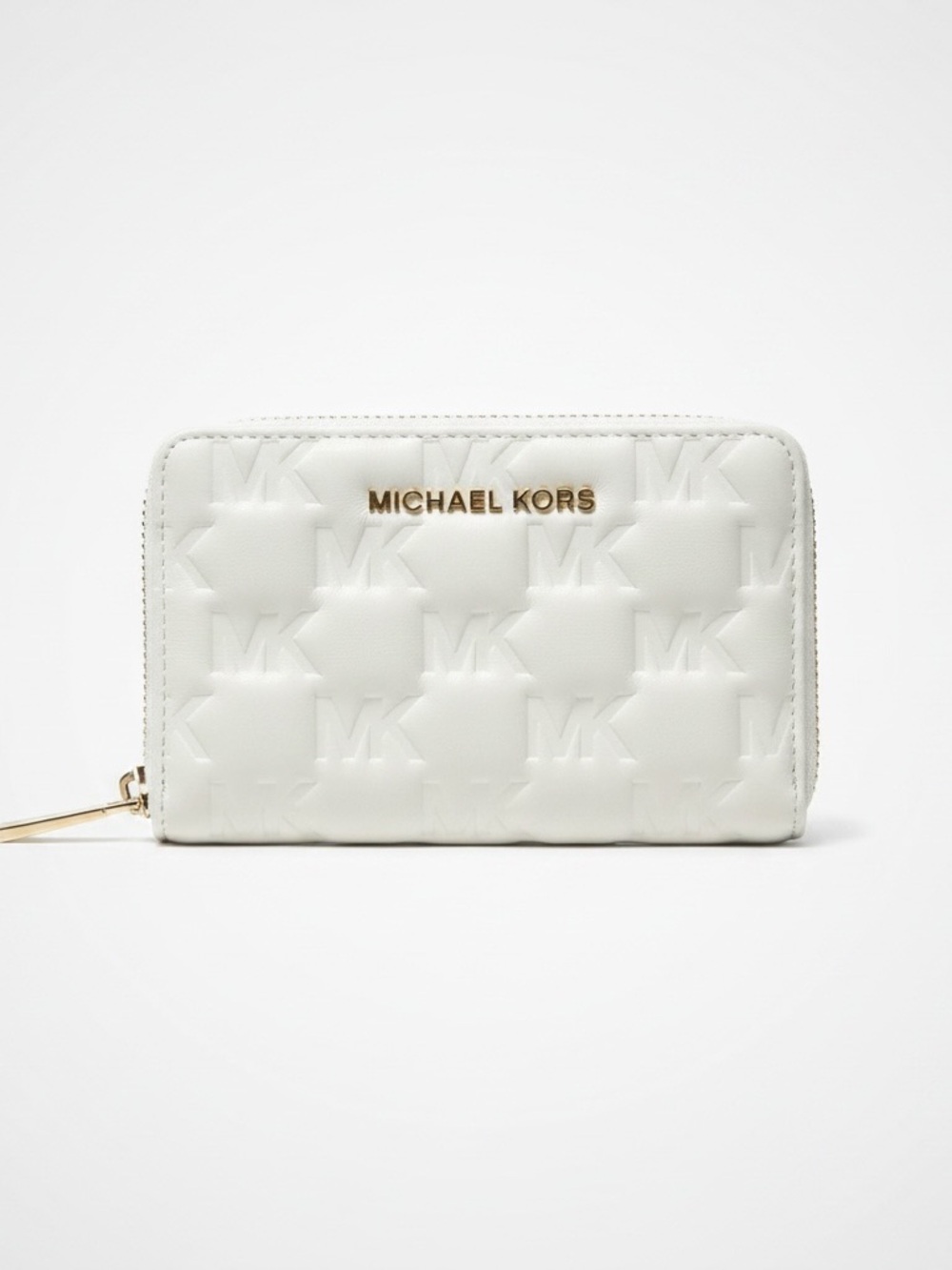 Michael Kors‎ Quilted White MK Logo Zip-Around Wallet with Gold Hardware